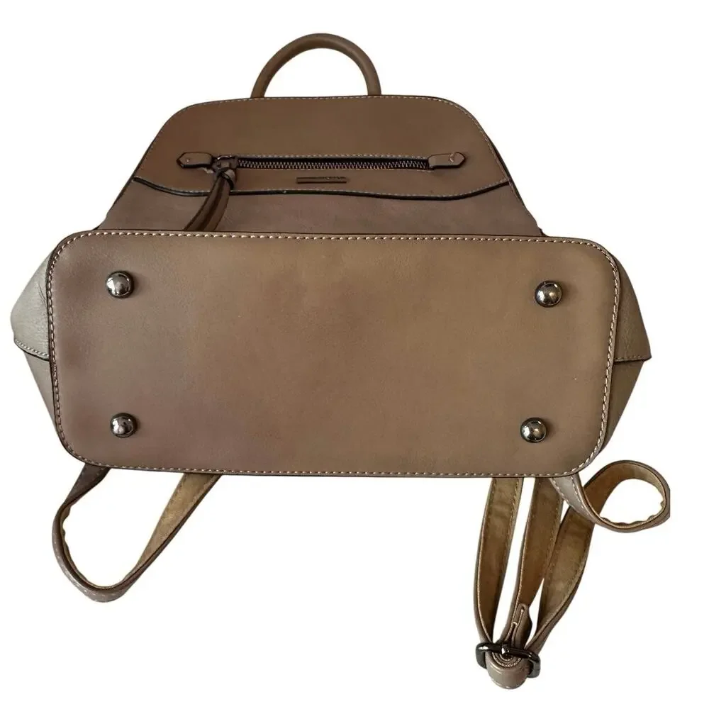 David Jones Paris Leather Mini Backpack Purse Taupe Top Handle Adjustable Straps
